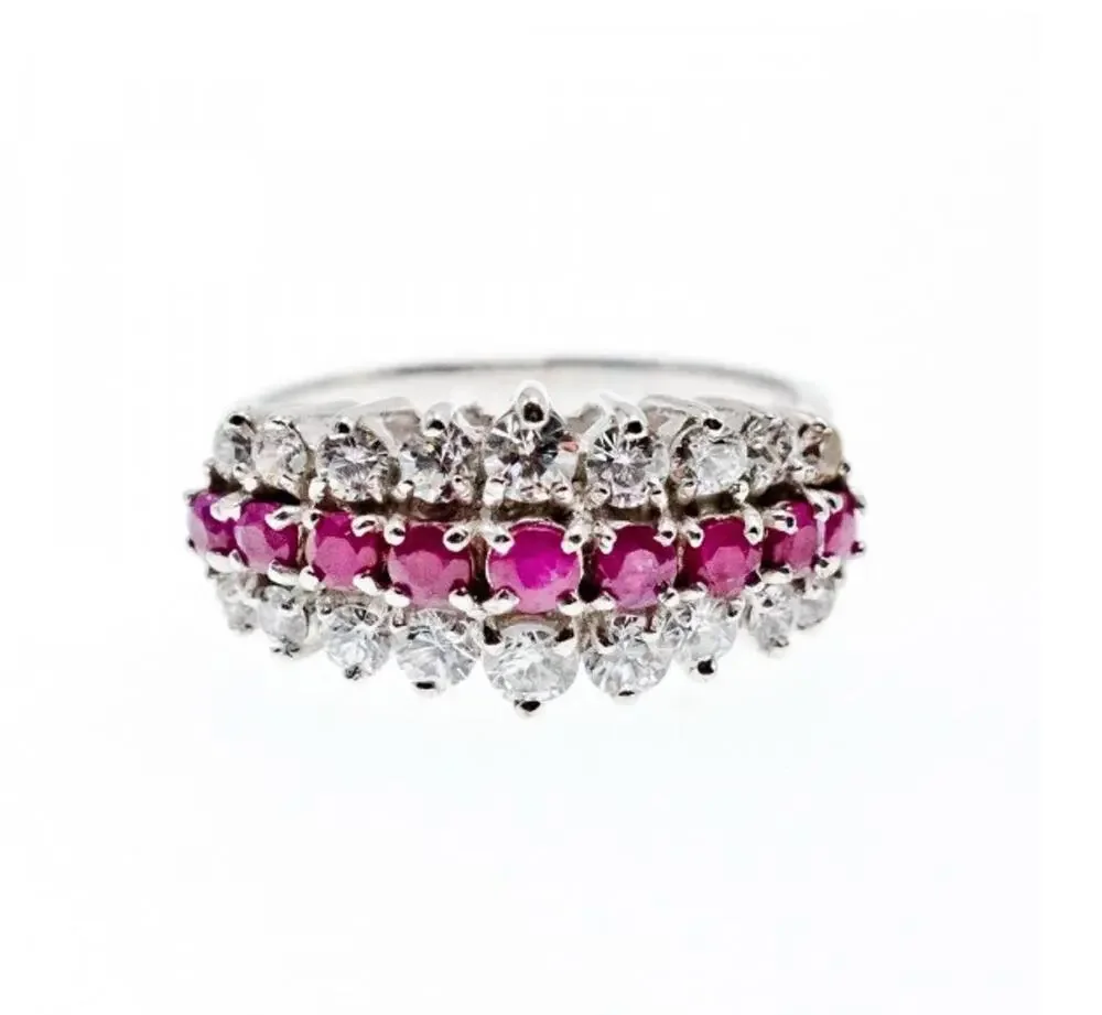 925 Sterling Silver Pink Spinel & CZ Ring Size 9.25